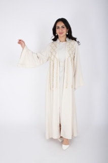 2 Piece Luxury Linen Rope Design Jalabiya IK6021 Beige image