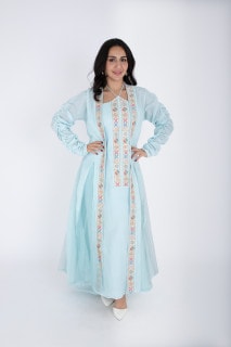 Elegant 2 piece outfit with colorful embroidery IN9156 Blue image