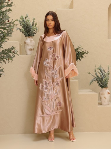 Elegant Shimmer Fabric Floral Design Modern Sleeves IK1056 Pink