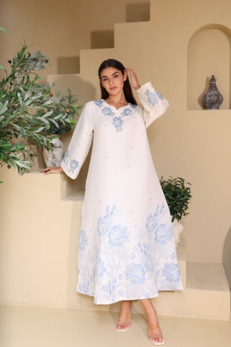 Classic Floral Crystal Jalabiya IK6030 Blue