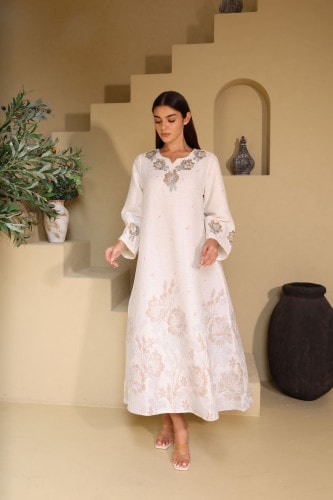 Classic Floral Crystal Jalabiya IK6030 Brown