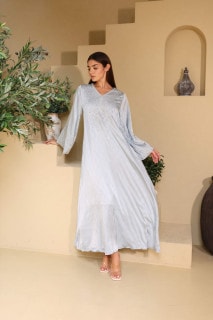 Elegant Embroidery Crystals Beaded Jalabiya IK6035 Blue image