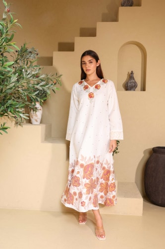 Floral Crystal Pieces Classic Jalabiya IK6033 Red