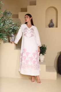 Embroidery Modern Crystal Jalabiya IK6032 Peach image