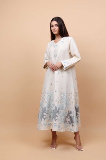 Classic Floral Linen Fabric Jalabiya IK6034 Grey image