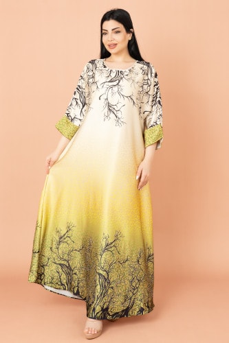 Abstract Design Modern Jalabiya IK1006 Yellow