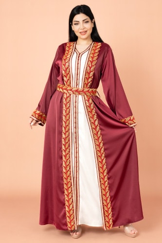 Belted Elegant 2-Piece Kaftan IK2008 Maroon