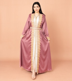 Belted Elegant 2-Piece Kaftan IK2020 Pink image