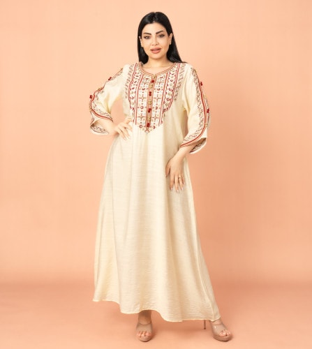 Classic Embroidery Jalabiya IK3005 Beige