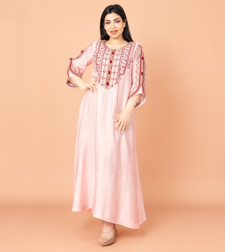 Classic Embroidery Jalabiya IK3005 Peach