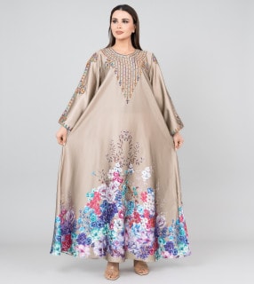 Floral Printed Crystal Embroidery Jalabiya IK1015 image