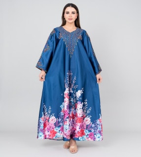 Floral Printed Crystal Embroidery Jalabiya IK1015 image