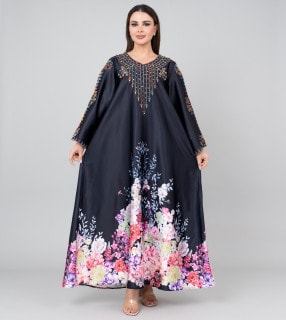 Floral Printed Crystal Embroidery Jalabiya IK1015 image