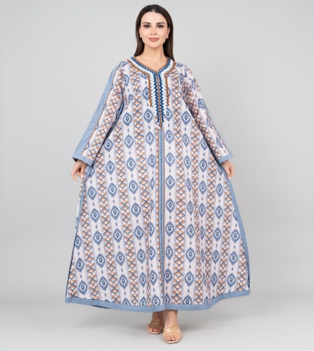 Abstract Pattern Embroidered Jalabiya IK3001