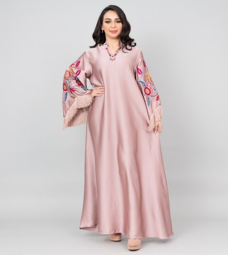 Shimmer Detail Sleeves Embroidered Jalabiya IK1018