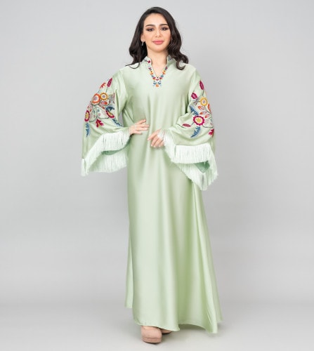 Shimmer Detail Sleeves Embroidered Jalabiya IK1018