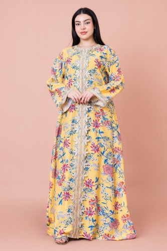 Modern Embroidered Printed Jalabiya IK1032A