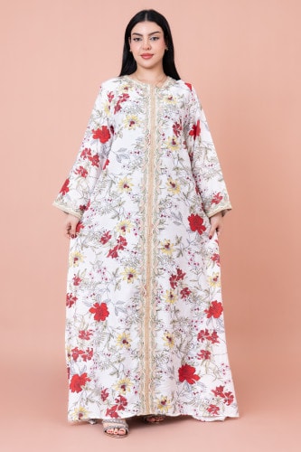 Modern Embroidered Printed Jalabiya IK1032A