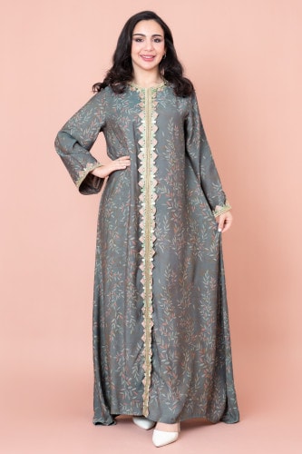 Modern Embroidered Printed Jalabiya IK1032B