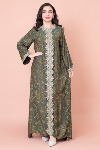Modern Embroidered Printed Jalabiya IK1032B