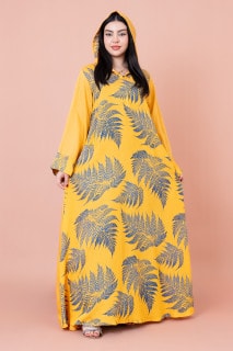 Hooded Leaf Print Jalabiya IK1033 image