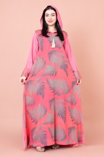 Hooded Leaf Print Jalabiya IK1033 image