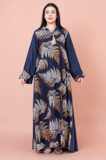 Hooded Leaf Print Jalabiya IK1033 image