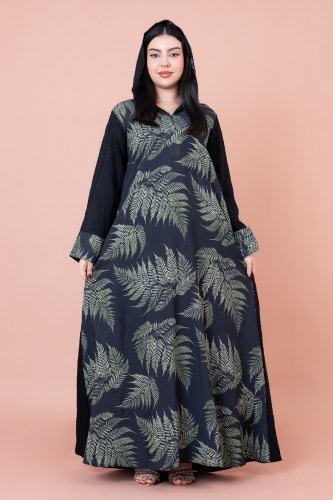 Hooded Leaf Print Jalabiya IK1033