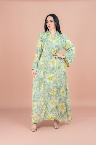 Floral Elegance Collared Jalabiya IN094