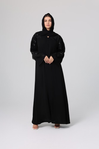 Luxury Beaded Sleeves Embroidery Solid Abaya ABY1132