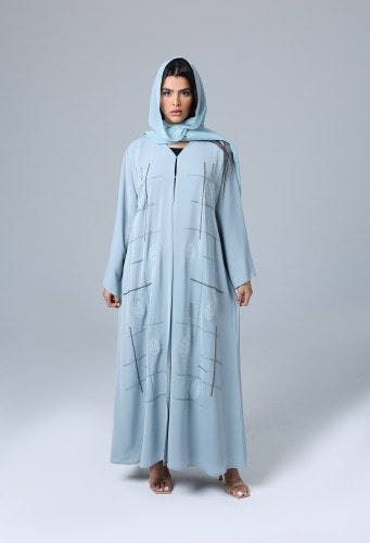 Embroidery Design Leaves Colored Abaya Blue ABY1023