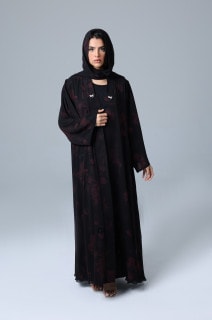 Open Front Red Flowers Prints Abaya ABY1172 image
