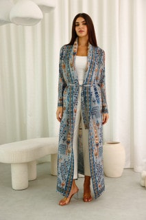 Bohemian Prints Open Belted Freesize Abaya IKA007 image