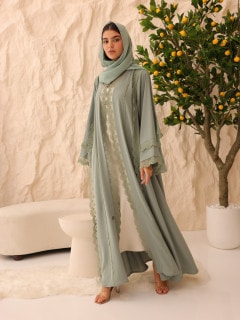Sage Trim Lace Abaya ABY1231 image
