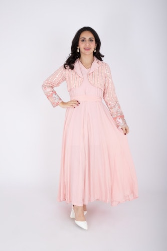 2 Piece Modern Patterned Embroidery Dress IK6020