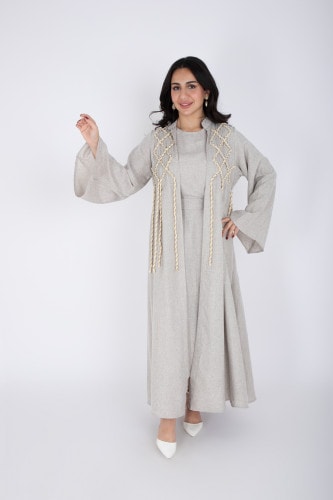 2 Piece Luxury Linen Rope Design Jalabiya IK6021