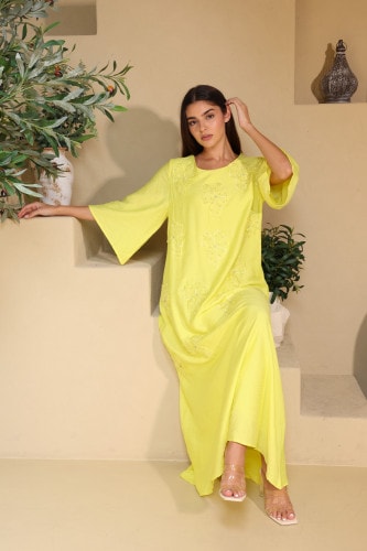 Applique Flowers Crystal Details Jalabiya IK6027