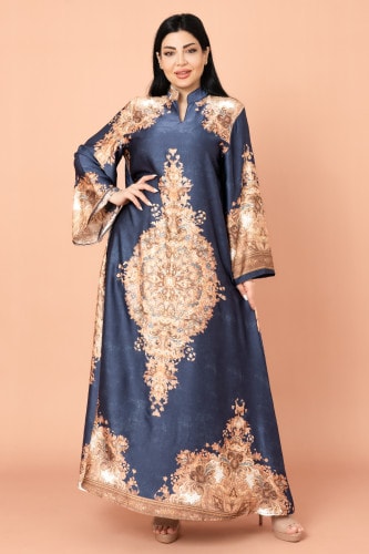 Mandarin Collar Printed Jalabiya IK1011