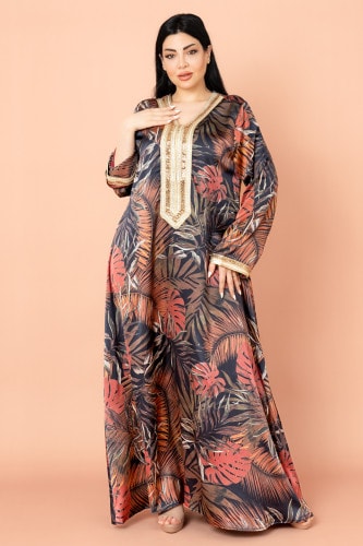 Leaves Pattern Embroidered Jalabiya IK2011