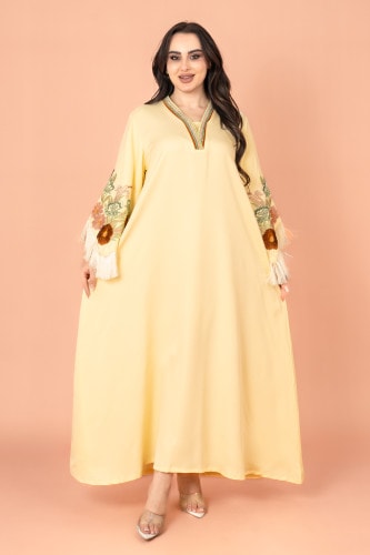 Shimmer Detail Sleeves Embroidered Jalabiya IK3009