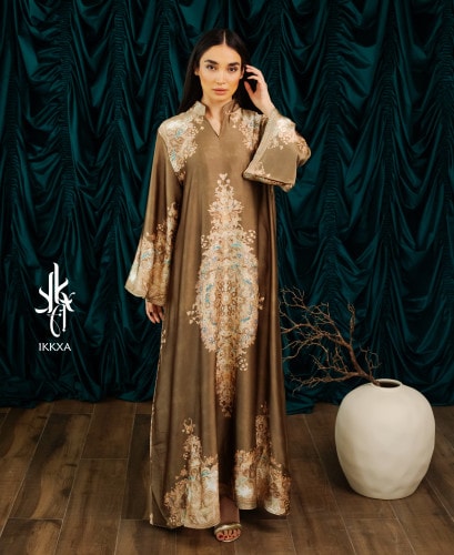 Mandarin Collar Printed Jalabiya IK1011