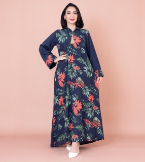 Maghrebi Leaf Hooded Jalabiya IN1033 Blue image