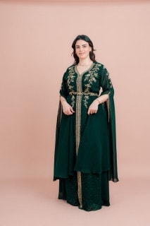 Belted Elegant 2-Piece Kaftan IKS504 Green image