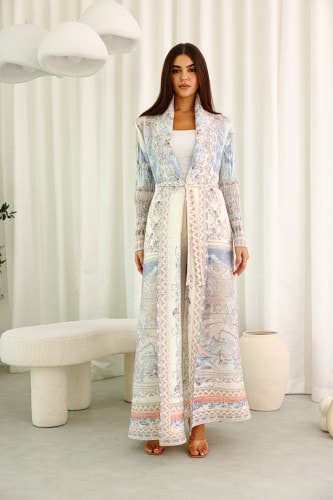 Belted Open Colorful Printed Freesize Abaya ABY1191 Multicolor