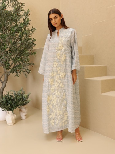 Printed 2 Color Gold Sequin Jalabiya IK4024 Grey