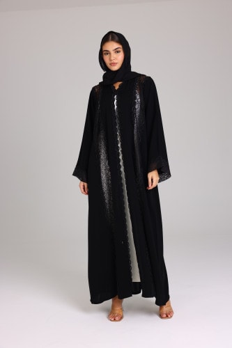 Lace details Elegant Abaya ABY1032 Black