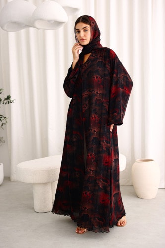 Modern Shadow Prints Elegant Red Abaya ABY1206 Red