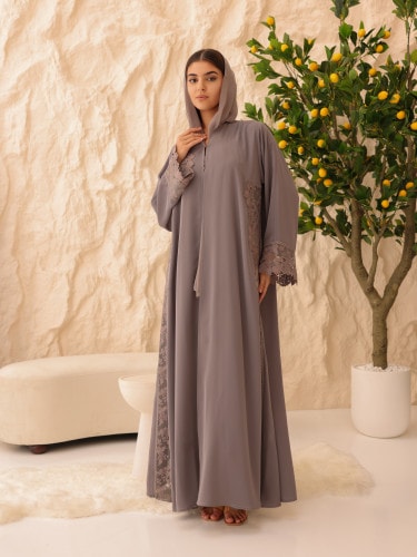 Platinum Lace Embroidered Abaya ABY1225 Grey