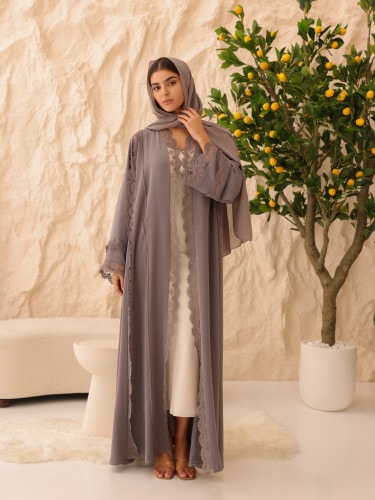 Intricate Dusk Embroidered Abaya ABY1226 Grey
