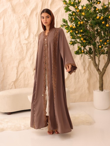Mahogany Lace Abaya ABY1233 Brown